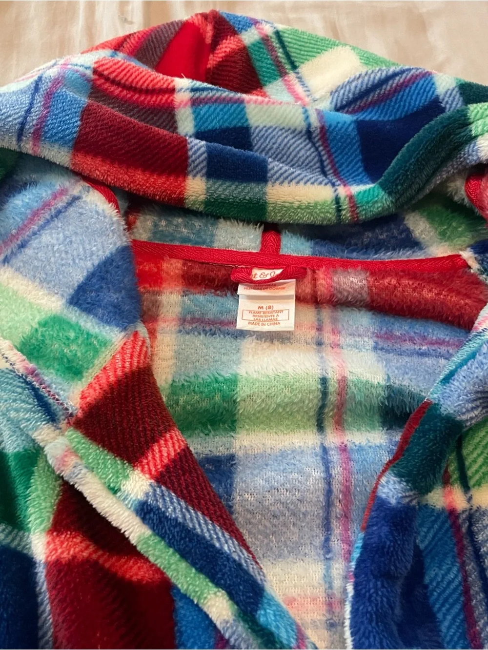 Kids Hooded Plaid Fleece Bathrobe Size M (8) Cat & Jack